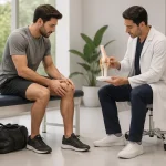 معاینه زانوی ورزشکار توسط متخصص ارتوپدی در شیراز